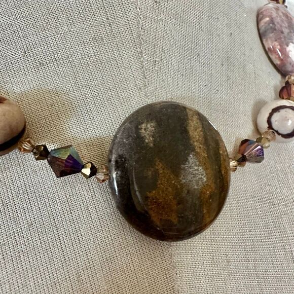 Brecciated Jasper Sterling Silver & Crystal Beaded Necklace - Picture 4 of 13